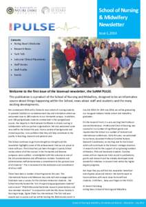 School of Nursing & Midwifery Newsletter Issue 1, 2014 Contents • Acting Dean’s Welcome