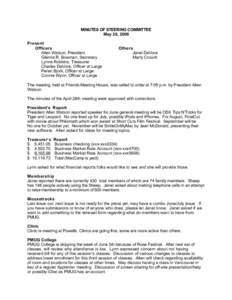 MINUTES OF STEERING COMMITTEE May 26, 2008 Present Officers Allen Watson, President Glenna R. Bowman, Secretary