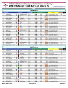 USTFCCCA NCAA Division I Event Report Used for National Team Rankings[removed]Outdoor Track & Field, Week #9 as of[removed]:21:21 PM