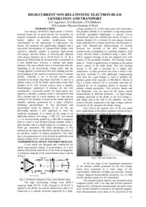 HIGH-CURRENT NON-RELATIVISTIC ELECTRON BEAM GENERATION AND TRANSPORT A.V.Agafonov, E.G.Krastelev, P.S.Mikhalev P.N.Lebedev Physical Institute of RAS INTRODUCTION Low-energykeV) high-currentkA)