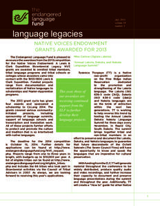 July 2014 volume 18 number 1 language legacies NATIVE VOICES ENDOWMENT