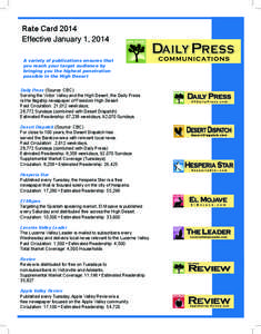 Rate Card[removed]Effective January 1, 2010 Rate Card 2014 Effective January 1, 2014