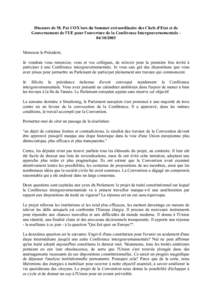 de M. Pat COX lors du Sommet extraordinaire des Chefs d'Etat et de Gouvernement de l'UE pour l'ouverture de la Conférence Intergouvernementale[removed]