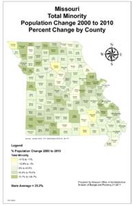 Missouri Total Minority Population Change 2000 to 2010 Percent Change by County Atchison -41.1%