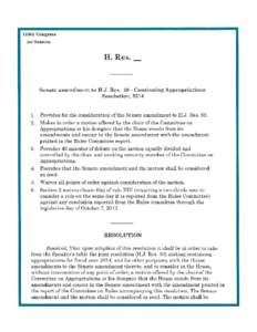 113th Congress 1st Session H. Res.  Senate amendment to H.J. Res. 59- Continuing Appropriations