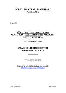 ACP-EU JOINT PARLIAMENTARY ASSEMBLY 29 April[removed]1ST REGIONAL MEETING OF THE