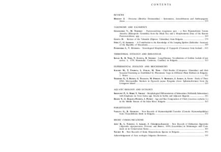 CONTENTS  Instructions to the Authors General Information Submissions to Acta zoologica bulgarica can be works with subject matter dealing with the basic fields of zoology, ecology of aquatic and land animals, parasitolo