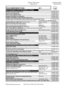 Southern Teller County Resource List IN AN EMERGENCY DIAL  Frequent Contacts