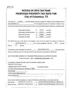 [removed]NOTICE OF 2014 TAX YEAR PROPOSED PROPERTY TAX RATE FOR City of Columbus, TX