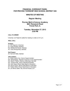 Financial Oversight Panel for Proviso Township High School District 209 Meeting Minutes: November 27, 2012