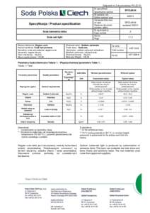 Załącznik nr 2 do procedury PO-ZJ-01 Nr specyfikacji Specyfikacja / Product specification Soda bezwodna lekka Soda ash light