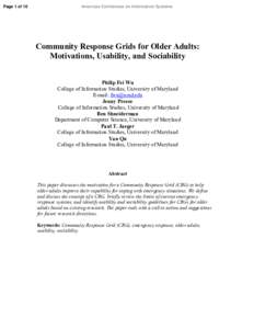 Page 1 of 10  Americas Conference on Information Systems Community Response Grids for Older Adults: Motivations, Usability, and Sociability