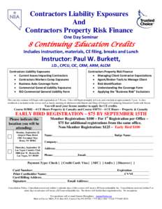 Contractors Liability Exposures And Contractors Property Risk Finance One Day Seminar  8 Continuing Education Credits