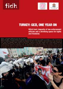 Turkey: Gezi, one year on Witch hunt, impunity of law enforcement officials and a shrinking space for rights and freedoms  May[removed]N°633a / OZAN KOSE / AFP