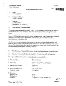 Food Additive Petition Vulcan Chemicals I O/I/O3 H. Environmental Assessment