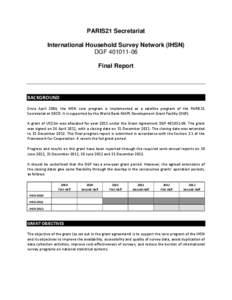 PARIS21 Secretariat International Household Survey Network (IHSN) DGF[removed]Final Report  BACKGROUND