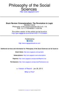 Philosophy of the Social Sciences http://pos.sagepub.com/ Book Review: Extensionalism: The Revolution in Logic Michèle Friend