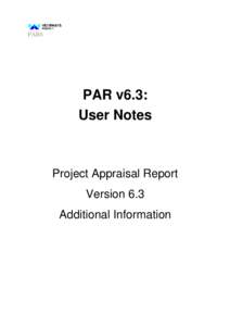 Project Appraisal Report v6.3 User Notes