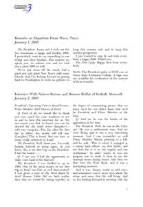 [removed]Remarks on Departure From Waco, Texas January 1, 2008 The President. Laura and I wish our fellow Americans a happy and healthy[removed]I particularly want to say something to our