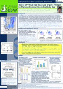 Leibniz Institute For Baltic Sea Research Warnemünde  Uptake of 15N Labeled Dissolved Organic Nitrogen by Plankton Communities in the Baltic Sea Claudia Frey1 | Claudia Fellerhoff1 | Frederike Korth1 | Iris Liskow1 | Ma