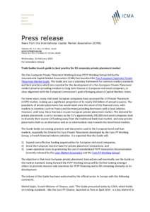 Press release News from the International Capital Market Association (ICMA) Talacker 29, P.O. Box, CH-8022, Zurich www.icmagroup.org Please see foot of release for contact details