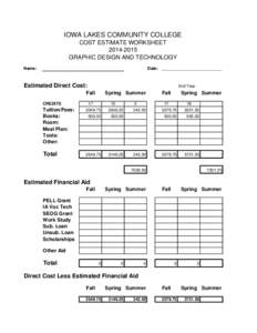 IOWA LAKES COMMUNITY COLLEGE COST ESTIMATE WORKSHEET[removed]GRAPHIC DESIGN AND TECHNOLOGY Name: