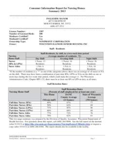 Consumer Information Report for Nursing Homes Summary 2013 ************************************************************************************** INGLESIDE MANOR 407 N EIGHTH ST MOUNT HOREB, WI 53572