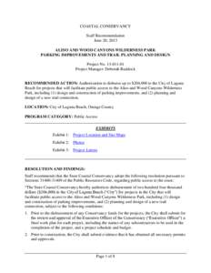 COASTAL CONSERVANCY Staff Recommendation June 20, 2013 ALISO AND WOOD CANYONS WILDERNESS PARK PARKING IMPROVEMENTS AND TRAIL PLANNING AND DESIGN Project No[removed]