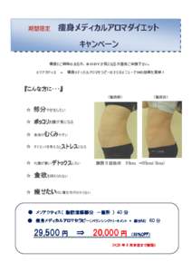 期間限定  痩身メディカルアロマダイエット キャンペーン  痩身にご興味のある方、ＢＯＤY が気になる方是非ご体験下さい。