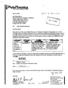 May 12,2003 Mr. Robert Moore Officelof Nutritional Products, Labeling & Dietar$ Supplements, HPS 811 Food and Drug Administration[removed]Paint Branch Parkway