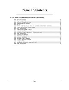 Ta b l e o f C o n te n ts[removed]RULES GOVERNING EMERGENCY RELIEF FOR VETERANS 000. LEGAL AUTHORITY. ..................................................................................................................