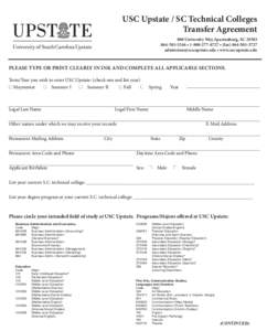 USC Upstate / SC Technical Colleges Transfer Agreement 800 University Way, Spartanburg, SC 29303
