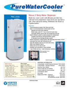 Deluxe 3-Temp Water Dispenser  PWC 2000 Bottle-less water cooler with filtration provides hot, cold and room temperature water from your tap that is