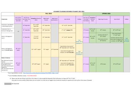 ACADEMIC CALENDAR EXCHANGE STUDENTSFALL 2015 Pick up from Paris Airport (extra fee)