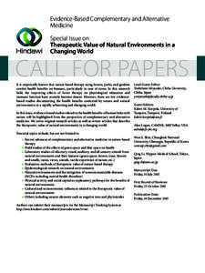 Evidence-Based Complementary and Alternative Medicine Special Issue on Therapeutic Value of Natural Environments in a Changing World