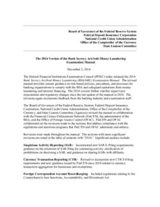 Interagency Statement: The 2014 Version of the Bank Secrecy Act/Anti-Money Laundering Examination Manual