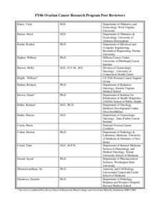 FY06 Ovarian Cancer Research Program Peer Reviewers