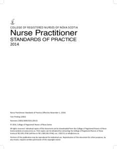 COLLEGE OF REGISTERED NURSES OF NOVA SCOTIA  Nurse Practitioner STANDARDS OF PRACTICE 2014