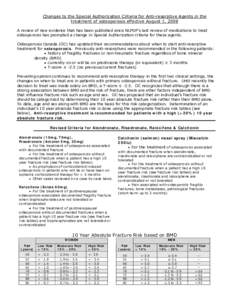 Changes to the Special Authorization Criteria for Anti-resorptive Agents in the treatment of osteoporosis