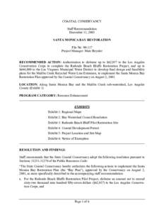 COASTAL CONSERVANCY Staff Recommendation December 11, 2003 SANTA MONICA BAY RESTORATION File No[removed]Project Manager: Marc Beyeler