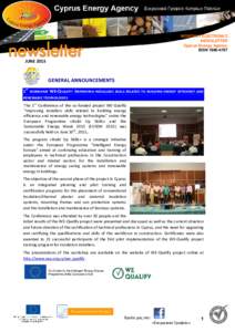 MONTHLY ELECTRONIC NEWSLETTER Cyprus Energy Agency ISSNJUNE 2015