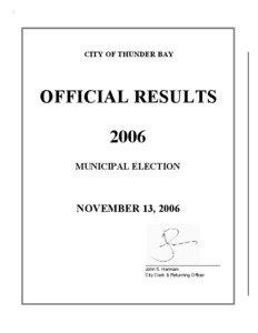 CITY OF THUNDER BAY  OFFICIAL RESULTS