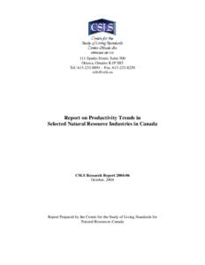 111 Sparks Street, Suite 500 Ottawa, Ontario K1P 5B5 Tel: [removed] – Fax: [removed]removed]  Report on Productivity Trends in