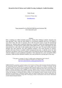 Beyond the End of Violence and Conflict Freezing: Looking for Conflict Resolution  Fabio Fossati (University of Trieste, Italy) [removed]