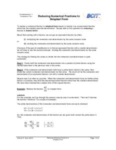 The Mathematics 11 Competency Test Reducing Numerical Fractions to Simplest Form