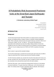 A Probabilistic Risk Assessment Practioner looks at the Great East Japan Earthquake and Tsunami A Ninokata Laboratory White Paper Woody Epstein Visiting Research Scientist
