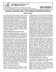 Clearinghouse on Elementary and Early Childhood Education University of Illinois • 51 Gerty Drive • Champaign, IL[removed]ERIC DIGEST