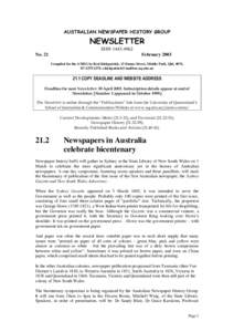 AUSTRALIAN NEWSPAPER HISTORY GROUP  NEWSLETTER ISSN[removed]No. 21