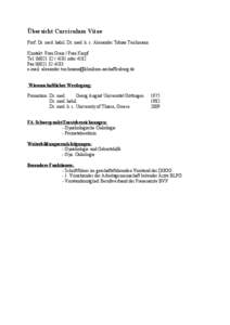 Übersicht Curriculum Vitae Prof. Dr. med. habil. Dr. med. h. c. Alexander Tobias Teichmann Kontakt: Frau Greis / Frau Karpf