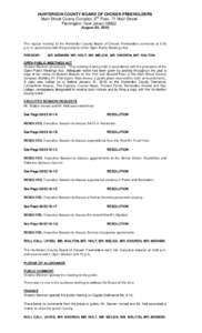 HUNTERDON COUNTY BOARD OF CHOSEN FREEHOLDERS Main Street County Complex, 2nd Floor, 71 Main Street Flemington, New Jersey[removed]August 03, 2010  The regular meeting of the Hunterdon County Board of Chosen Freeholders con